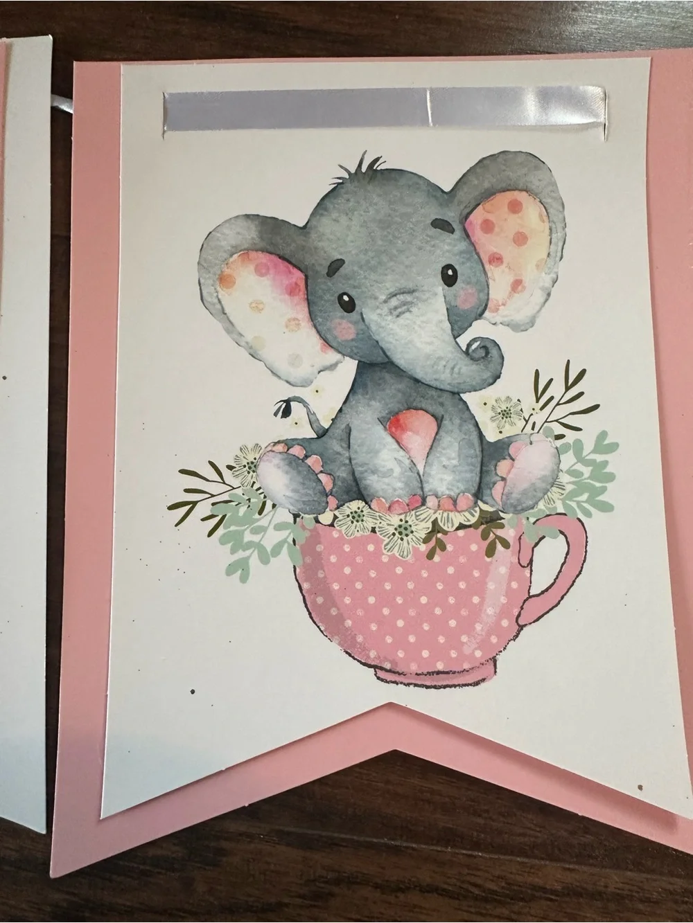 Floral Elephant Baby Girl Photography backdrop w 2 banners- Pink and Gray